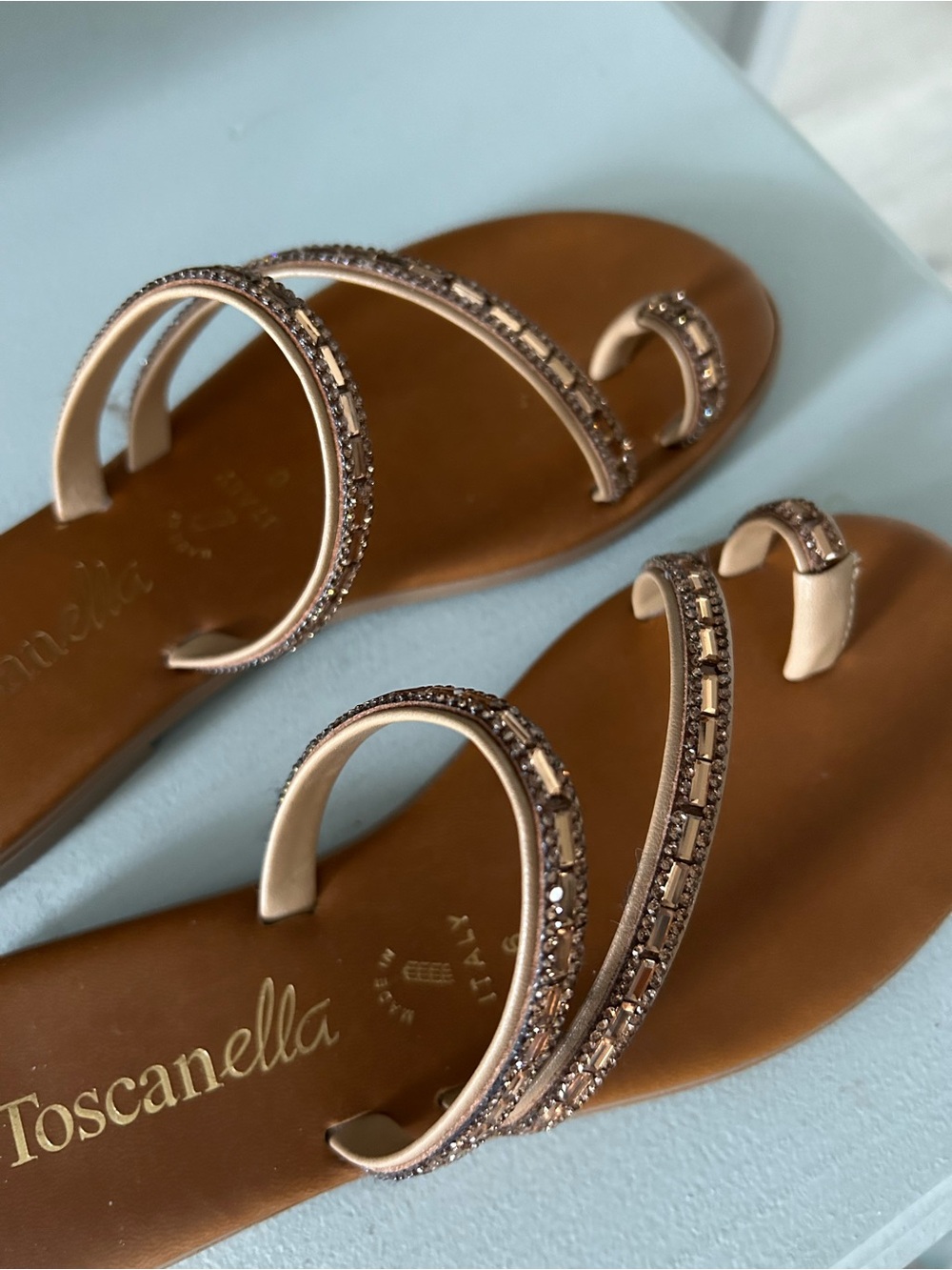 Toscanella Nude Embellished Triple-Loop Sandals